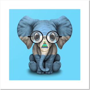 Baby Elephant with Glasses and Nicaraguan Flag Posters and Art